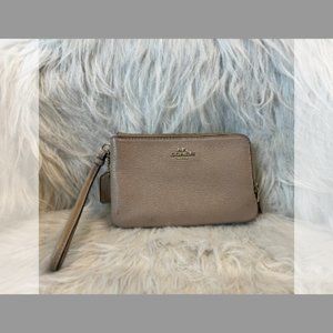Double Corner Zip Wallet Coach Taupe/Gold